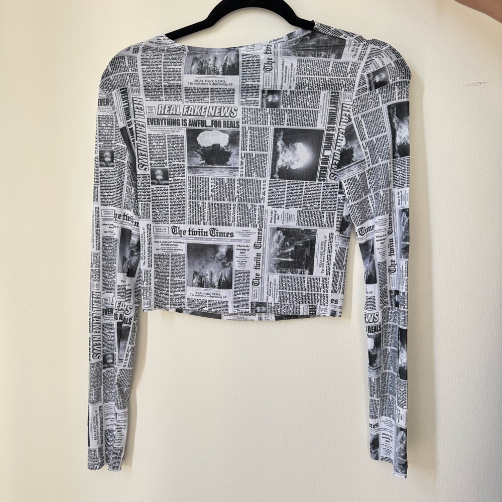 Princess Polly Newspaper Print Long Sleeve Top